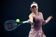 Paula Badosa hits a forehand at the 2024 Australian Open
